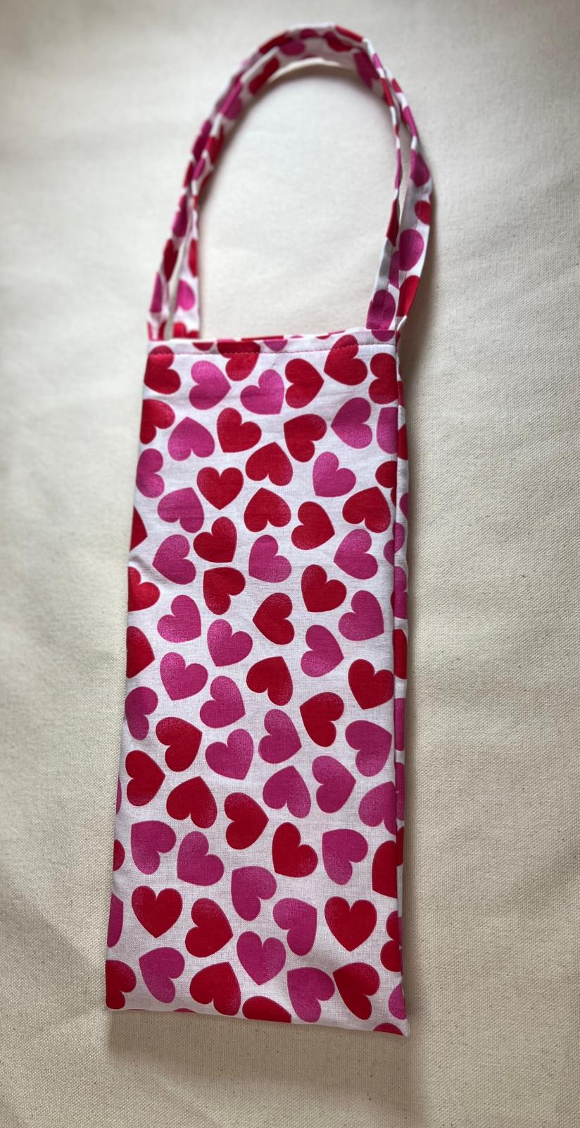 Wine Bottle Bag, Red & Pink Hearts